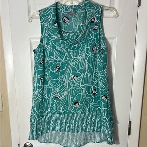 Habitat tunic pullover floral polka dot top
Cowl neck hi low hem aqua artsy SM
